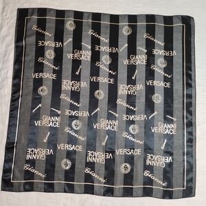 Vintage Versace Black and Gray Striped Scarf "Plenty Of Logo" Dual-tone Rare